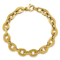 14K Yellow Gold Polished and Grooved Fancy Link Bracelet