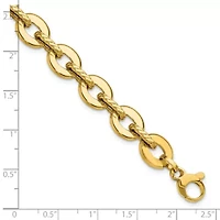14K Yellow Gold Polished and Grooved Fancy Link Bracelet
