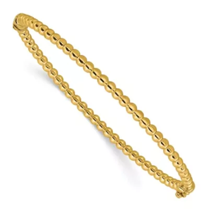 14K Yellow Gold Polished Beaded Hinged Bangle