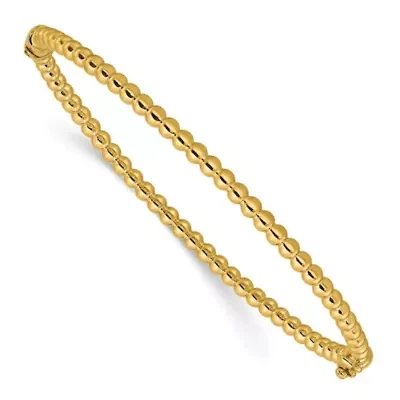 14K Yellow Gold Polished Beaded Hinged Bangle