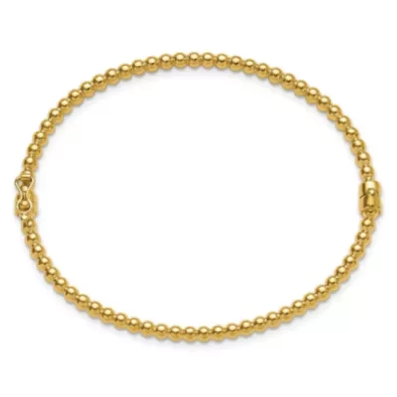 14K Yellow Gold Polished Beaded Hinged Bangle