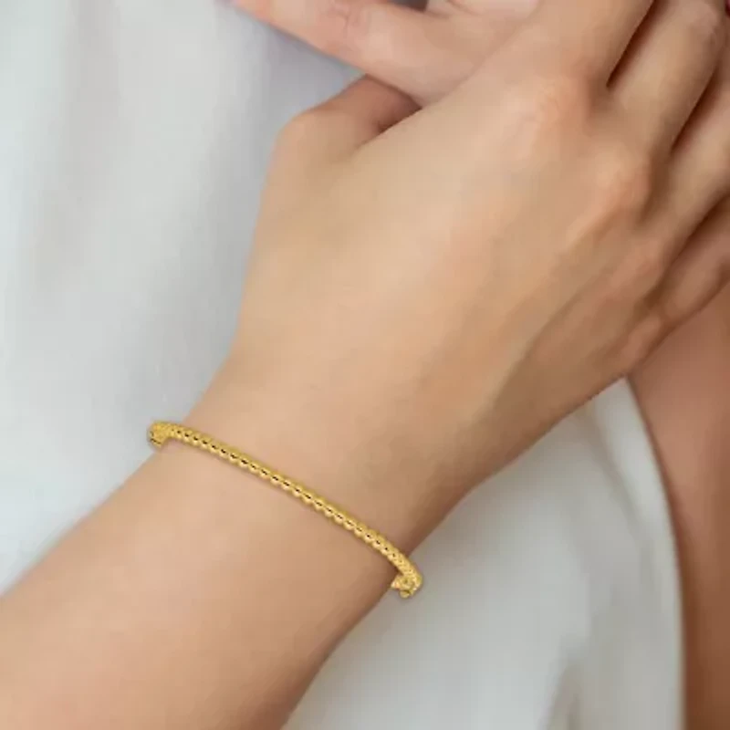 14K Yellow Gold Polished Beaded Hinged Bangle