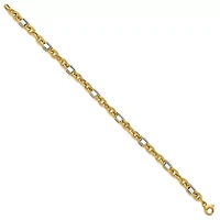 14K Yellow Gold with White Rhodium Polished Fancy Oval Men's Link Bracelet