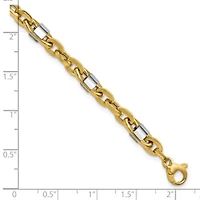 14K Yellow Gold with White Rhodium Polished Fancy Oval Men's Link Bracelet