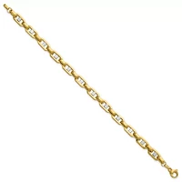 14K Yellow Gold with White Rhodium Polished Fancy Flat Anchor Men's Link Bracelet