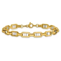14K Yellow Gold with White Rhodium Polished Fancy Flat Anchor Men's Link Bracelet