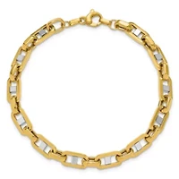 14K Yellow Gold with White Rhodium Polished Fancy Flat Anchor Men's Link Bracelet