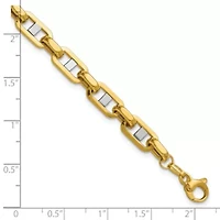 14K Yellow Gold with White Rhodium Polished Fancy Flat Anchor Men's Link Bracelet