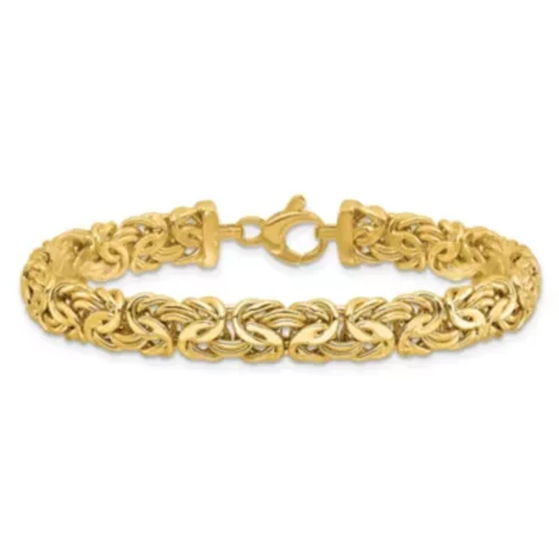 14K Yellow Gold Polished 8mm Byzantine Link Bracelet