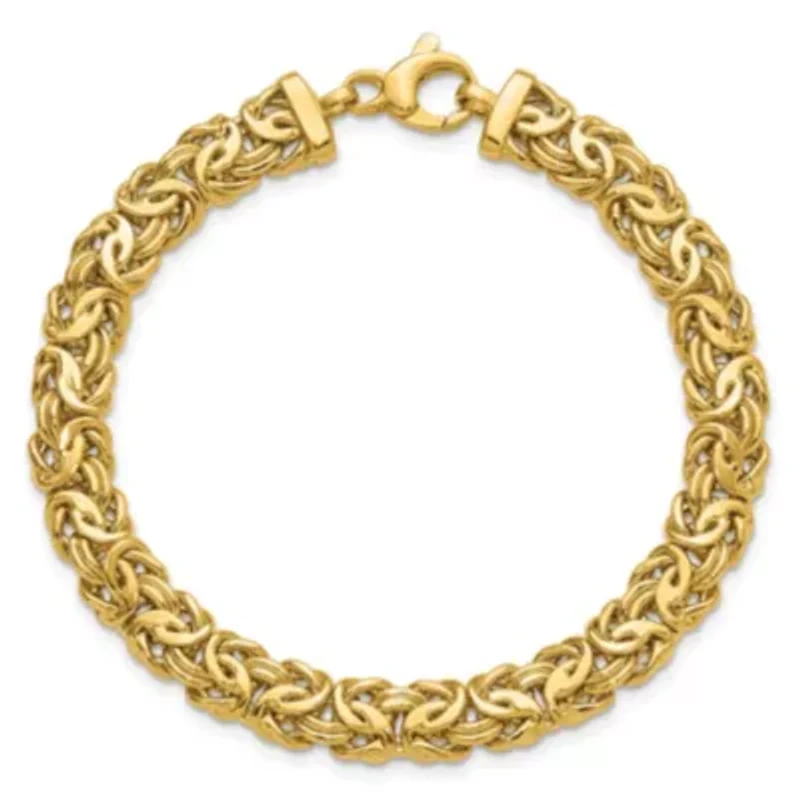 14K Yellow Gold Polished 8mm Byzantine Link Bracelet