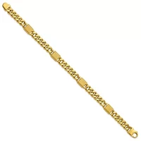 14K Yellow Gold Polished and Grooved Fancy Curb Link Station Men's Bracelet
