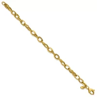 14K Yellow Gold Polished and Textured Fancy Oval Link Bracelet