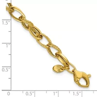 14K Yellow Gold Polished and Textured Fancy Oval Link Bracelet