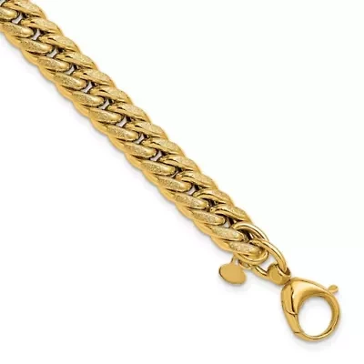 14K Yellow Gold Polished and Textured Fancy Curb Bracelet