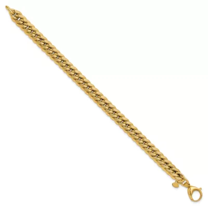 14K Yellow Gold Polished and Textured Fancy Curb Bracelet