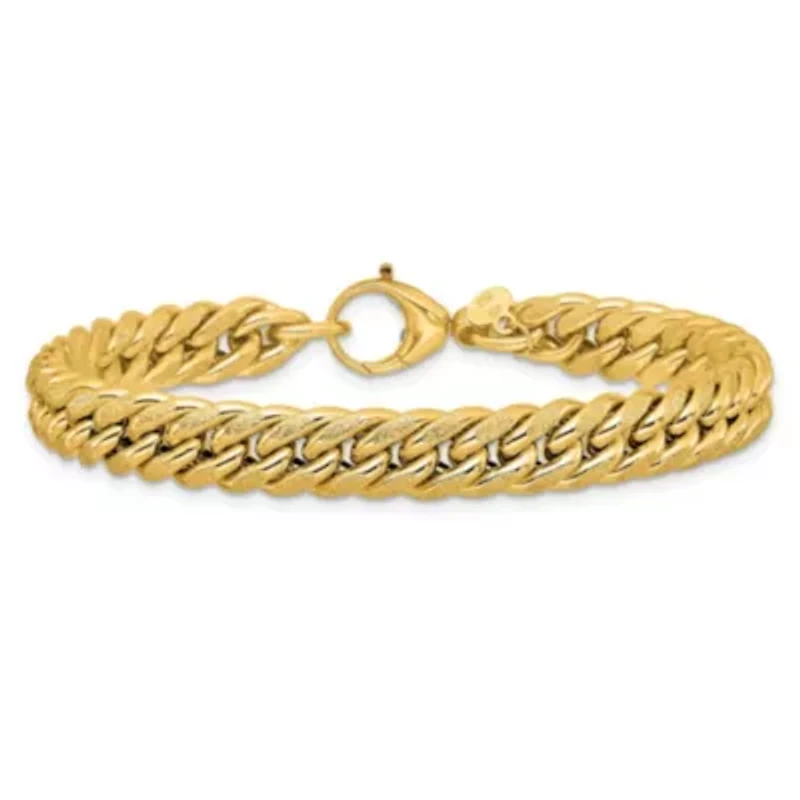 14K Yellow Gold Polished and Textured Fancy Curb Bracelet