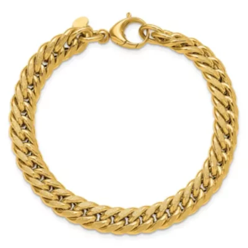 14K Yellow Gold Polished and Textured Fancy Curb Bracelet