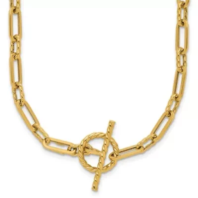 14K Yellow Gold Polished and Twisted Fancy Link Toggle Necklace