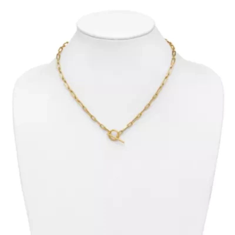 14K Yellow Gold Polished and Twisted Fancy Link Toggle Necklace