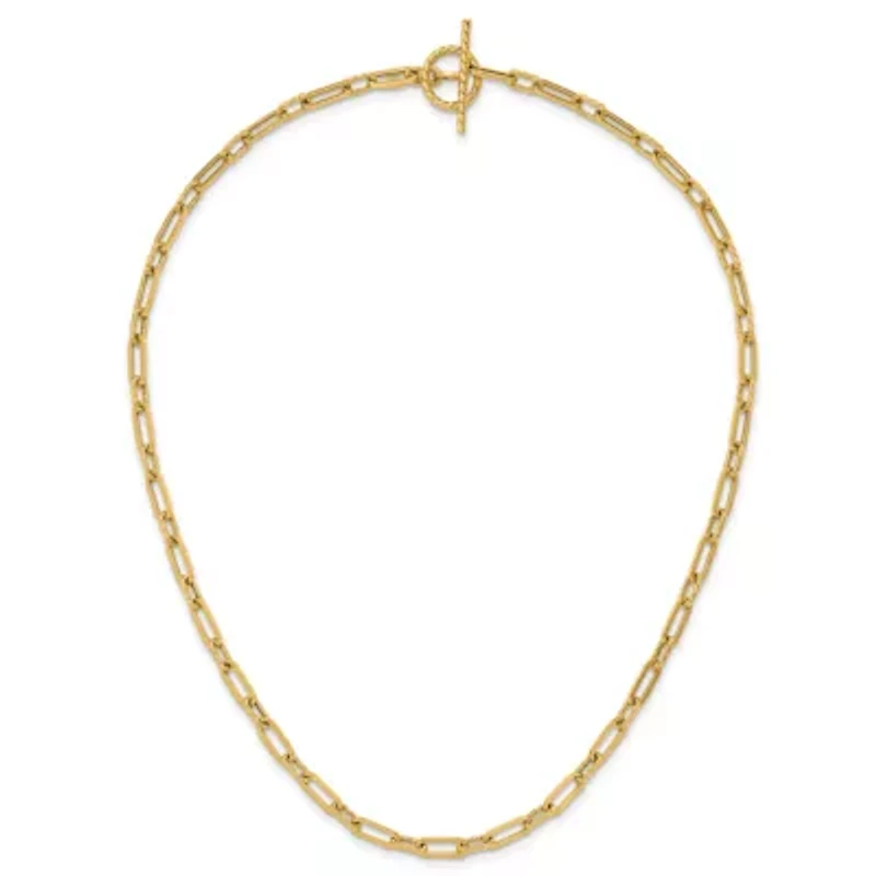 14K Yellow Gold Polished and Twisted Fancy Link Toggle Necklace