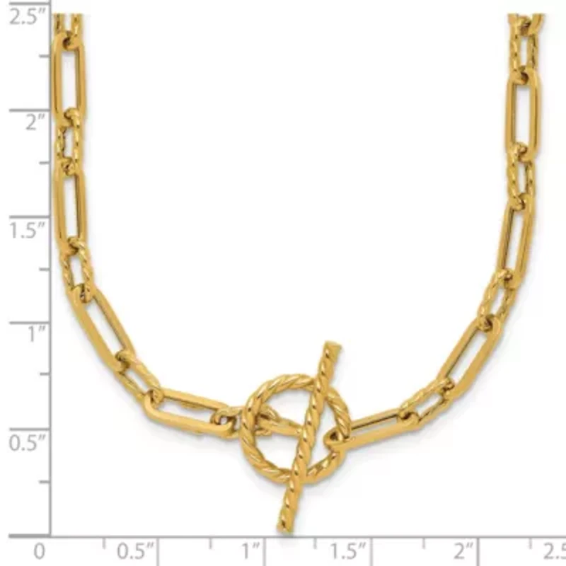14K Yellow Gold Polished and Twisted Fancy Link Toggle Necklace