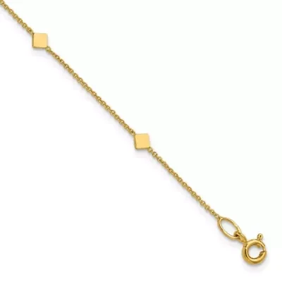 14K Yellow Gold Polished Diamond-shaped Disk Station with 1-inch Extension Bracelet