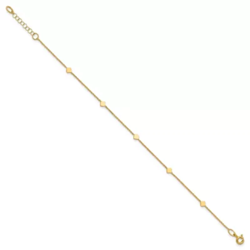 14K Yellow Gold Polished Diamond-shaped Disk Station with 1-inch Extension Bracelet
