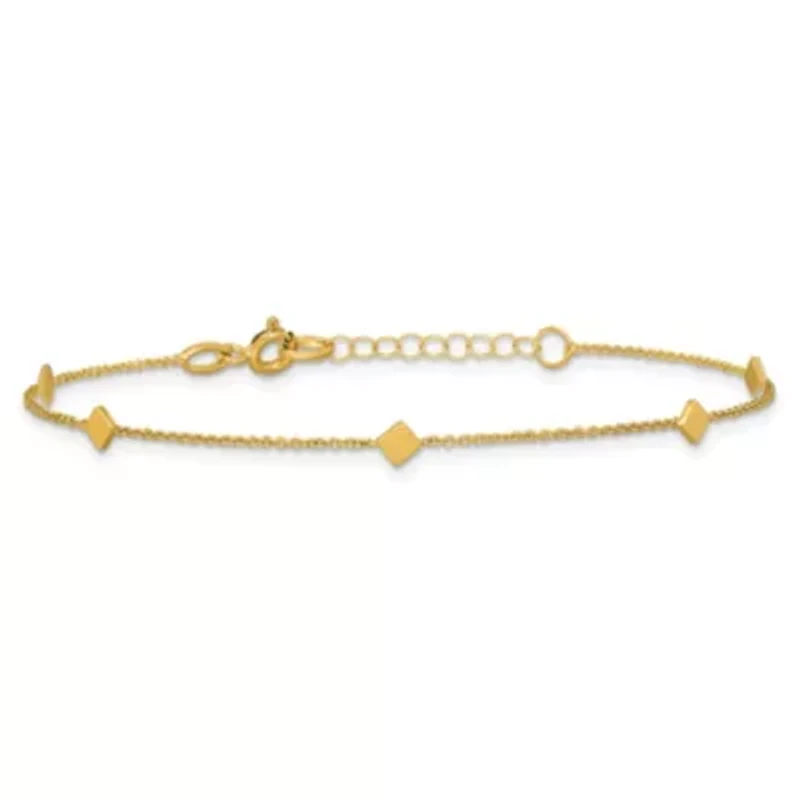 14K Yellow Gold Polished Diamond-shaped Disk Station with 1-inch Extension Bracelet