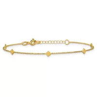 14K Yellow Gold Polished Diamond-shaped Disk Station with 1-inch Extension Bracelet