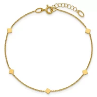 14K Yellow Gold Polished Diamond-shaped Disk Station with 1-inch Extension Bracelet