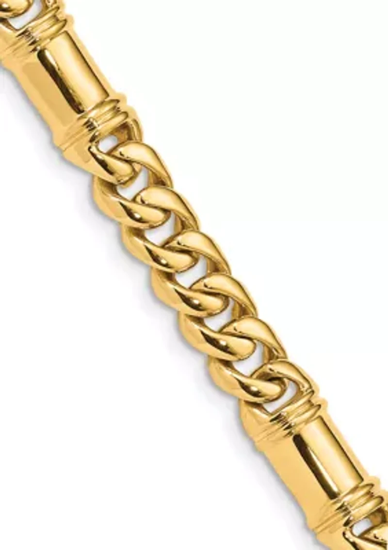 Mens 14K Yellow Gold 7.5 Millimeter Hand-Polished Fancy Link Bracelet