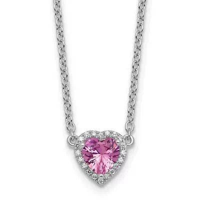 Lab Created / ct. t.w. Pink Sapphire and 1/ ct. t.w. Lab Grown Diamond VS+ F+ 18-inch Heart Necklace in 14K White Gold