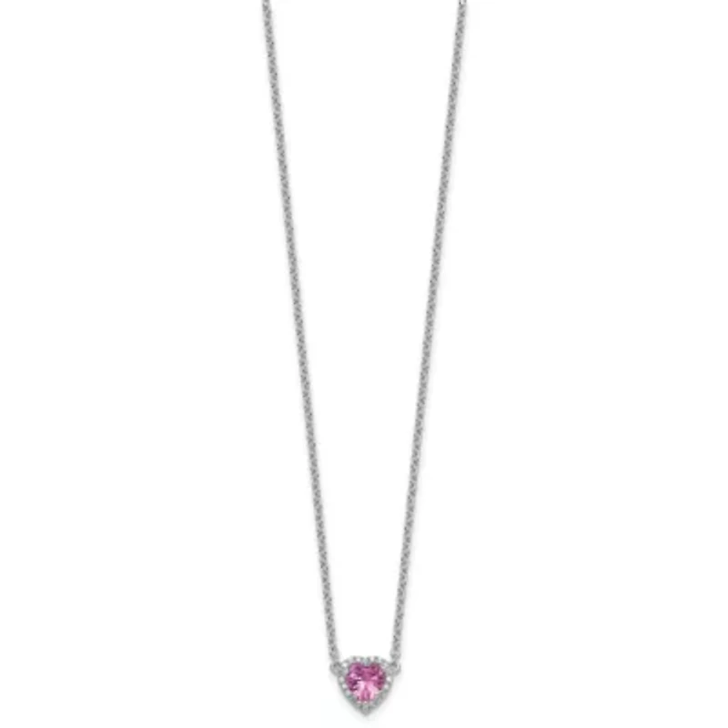 Lab Created / ct. t.w. Pink Sapphire and 1/ ct. t.w. Lab Grown Diamond VS+ F+ 18-inch Heart Necklace in 14K White Gold