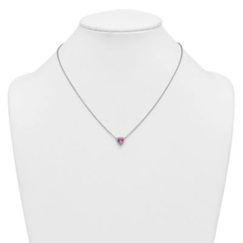 Lab Created / ct. t.w. Pink Sapphire and 1/ ct. t.w. Lab Grown Diamond VS+ F+ 18-inch Heart Necklace in 14K White Gold