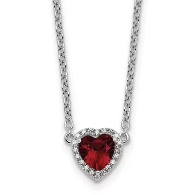 Lab Created 1 ct. t.w. Ruby and 1/10 ct. t.w. Lab Grown Diamond VS+ F+ 18-inch Heart Necklace in 14K White Gold