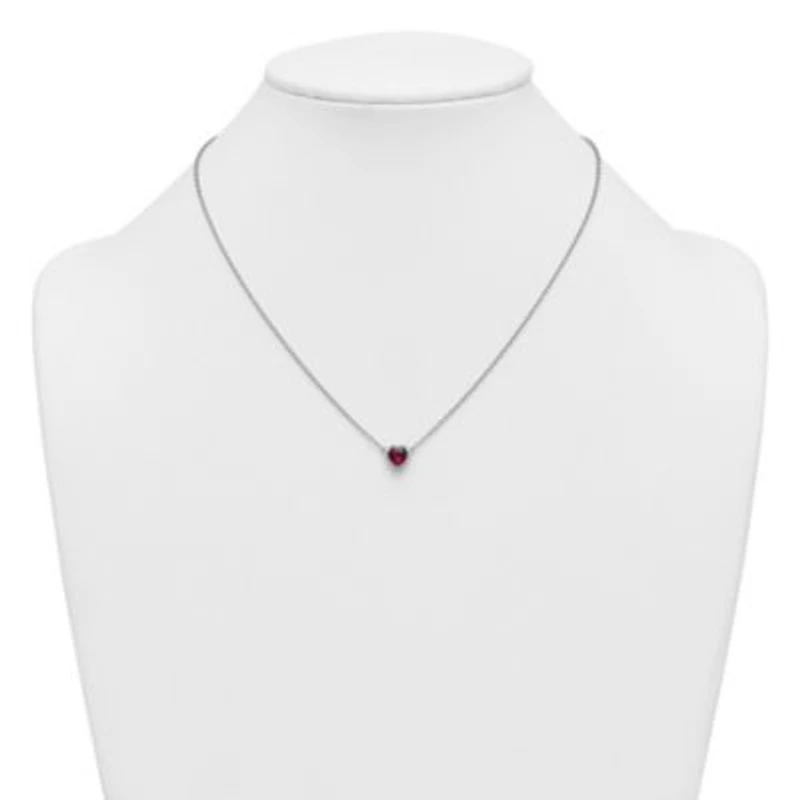 Lab Created 1 ct. t.w. Ruby and 1/10 ct. t.w. Lab Grown Diamond VS+ F+ 18-inch Heart Necklace in 14K White Gold