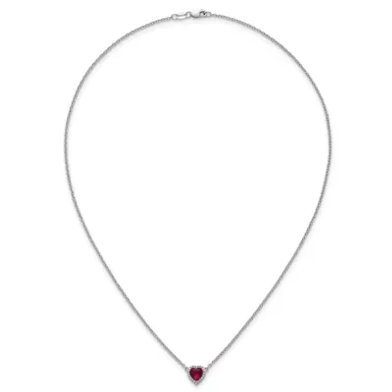 Lab Created 1 ct. t.w. Ruby and 1/10 ct. t.w. Lab Grown Diamond VS+ F+ 18-inch Heart Necklace in 14K White Gold