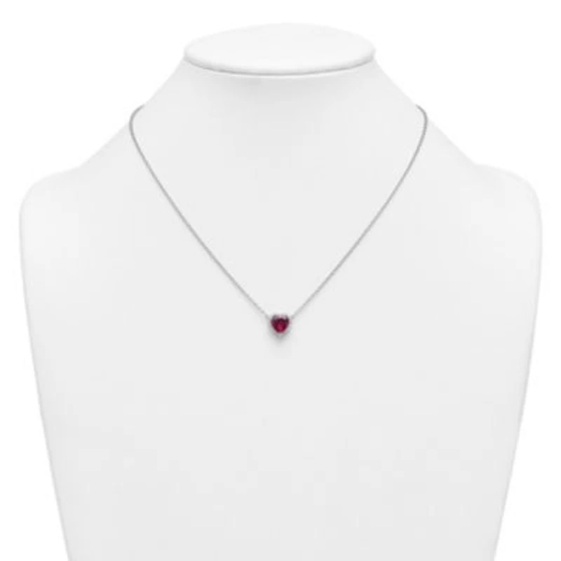 Lab Created 2.5 ct. t.w. Ruby and 1/6 ct. t.w. Lab Grown Diamond VS+ F+ 18-inch Heart Necklace in 14K White Gold