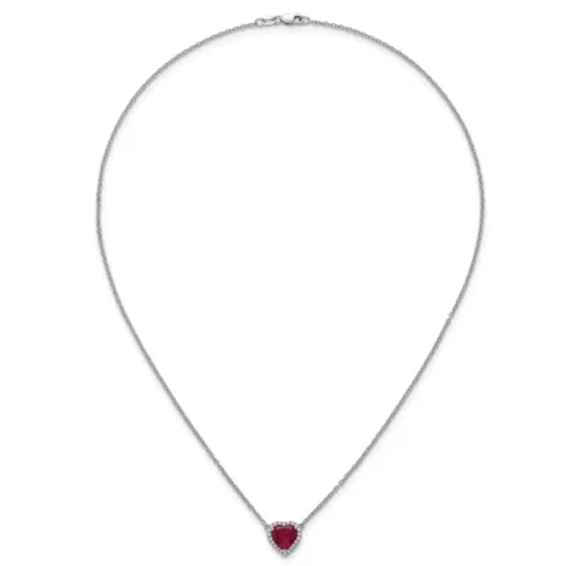 Lab Created 2.5 ct. t.w. Ruby and 1/6 ct. t.w. Lab Grown Diamond VS+ F+ 18-inch Heart Necklace in 14K White Gold