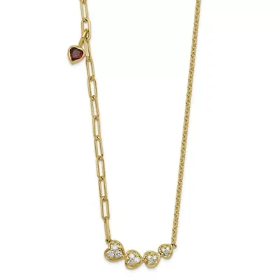 Lab Created 1/2 ct. t.w. Garnet and 1/6 ct. t.w. Lab Grown Diamond VS+ F+ Graduated Heart Necklace in 14K Yellow Gold
