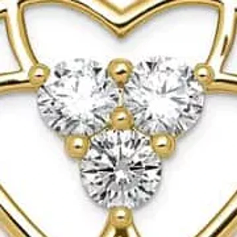 Lab Created / ct. t.w. Lab Grown Diamond VS+ F+ 3-stone Heart Necklace in 14K Yellow Gold