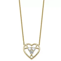 Lab Created / ct. t.w. Lab Grown Diamond VS+ F+ 3-stone Heart Necklace in 14K Yellow Gold