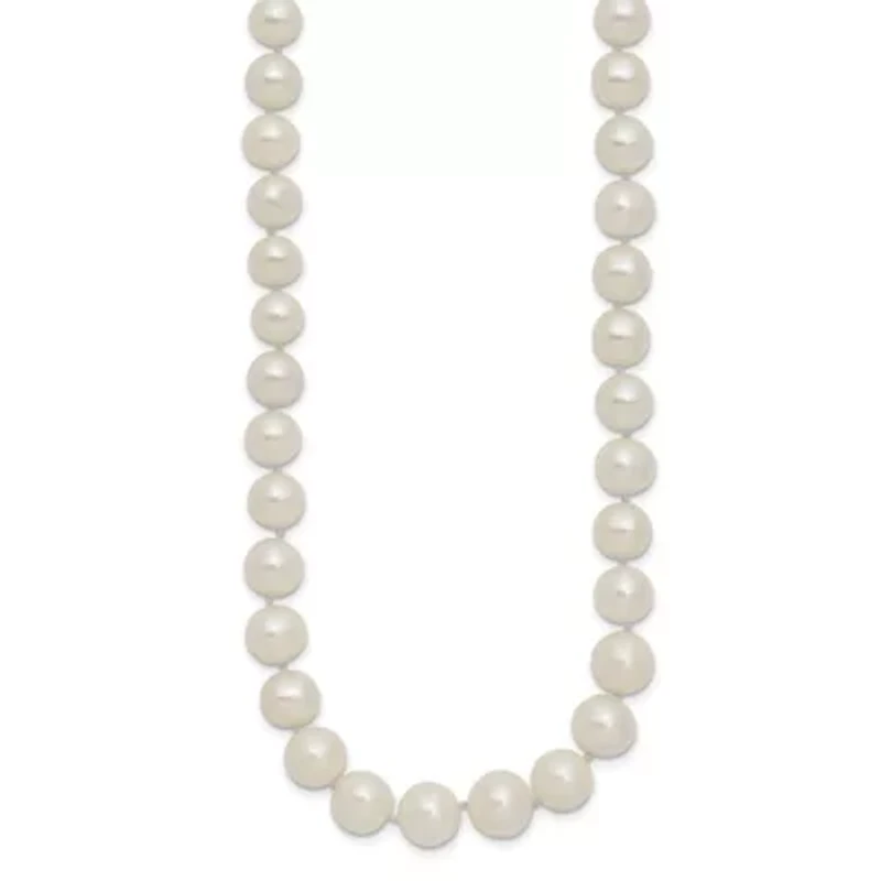 14K Yellow Gold 7.5-9mm White Freshwater Cultured Pearl Graduated Necklace