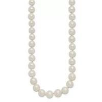 14K Yellow Gold 7.5-9mm White Freshwater Cultured Pearl Graduated Necklace