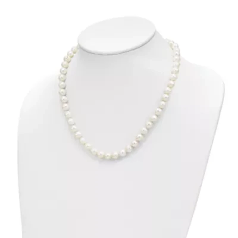 14K Yellow Gold 7.5-9mm White Freshwater Cultured Pearl Graduated Necklace