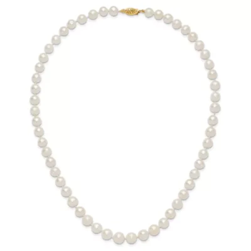 14K Yellow Gold 7.5-9mm White Freshwater Cultured Pearl Graduated Necklace