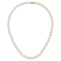 14K Yellow Gold 7.5-9mm White Freshwater Cultured Pearl Graduated Necklace