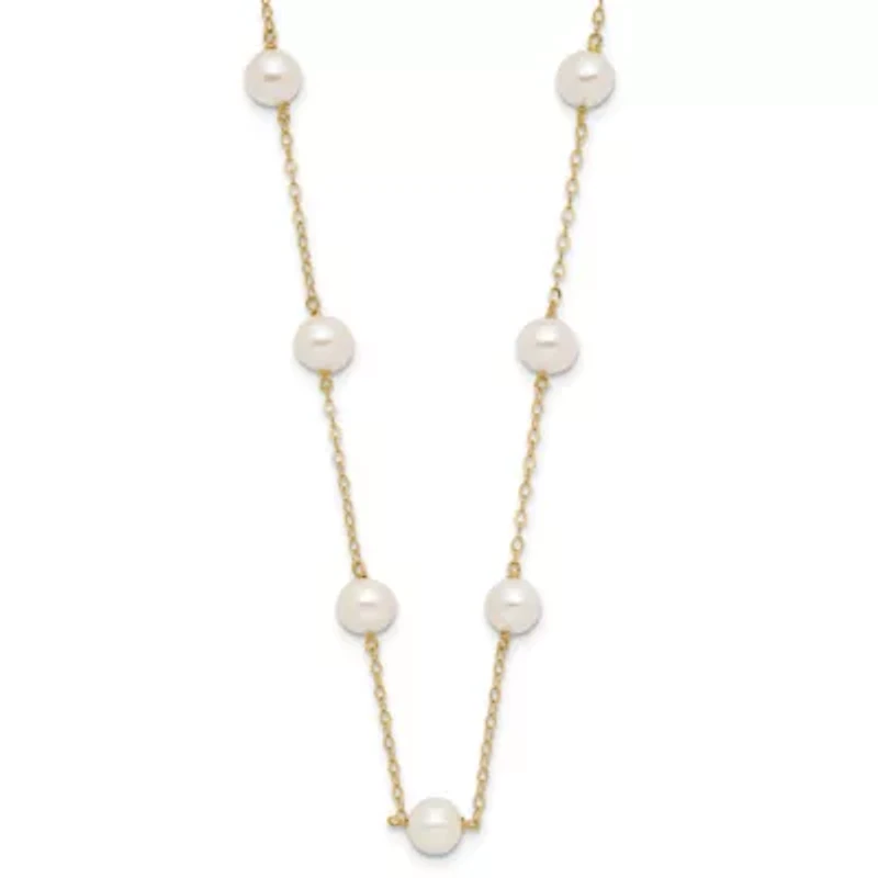 14K Yellow Gold 5.5-6.5mm White Near Round Freshwater Cultured Pearl 12-station Necklace