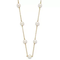 14K Yellow Gold 5.5-6.5mm White Near Round Freshwater Cultured Pearl 12-station Necklace