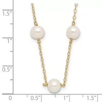 14K Yellow Gold 5.5-6.5mm White Near Round Freshwater Cultured Pearl 12-station Necklace